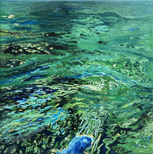 Aqua-Realismen 11, 2024, Acryl und Tusche auf Fotoleinwand, 40×40 cm