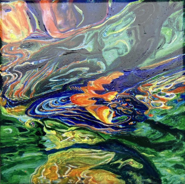 Aqua-Realismen 2, 2024, Acryl und Tusche auf Fotoleinwand, 20×20 cm