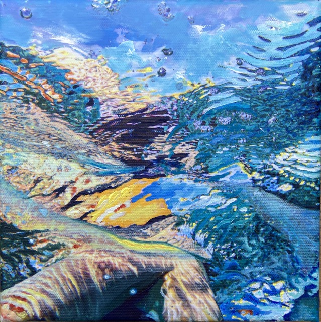 Aqua-Realismen 6, 2024, Acryl und Tusche auf Fotoleinwand, 20×20 cm